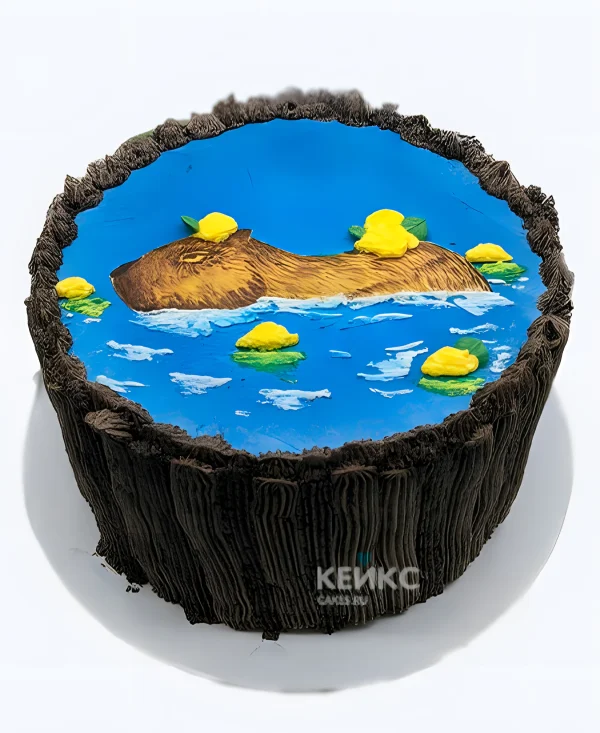 Торт с рисунком капибары без мастики Фото