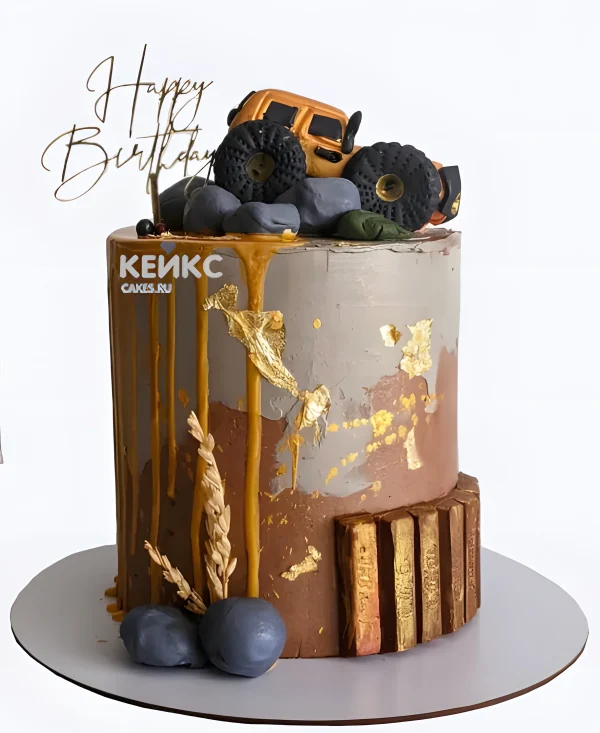 Торт с шоколадным украшением и фигуркой Джипа Фото