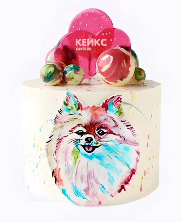 Торт со шпицем в ярко-розовом цвете Фото