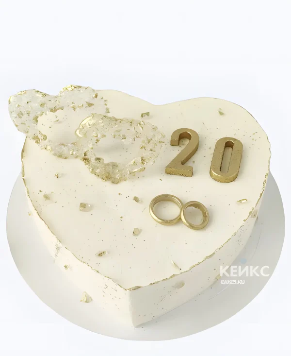 Торт-сердце на фарфоровую свадьбу без мастики Фото