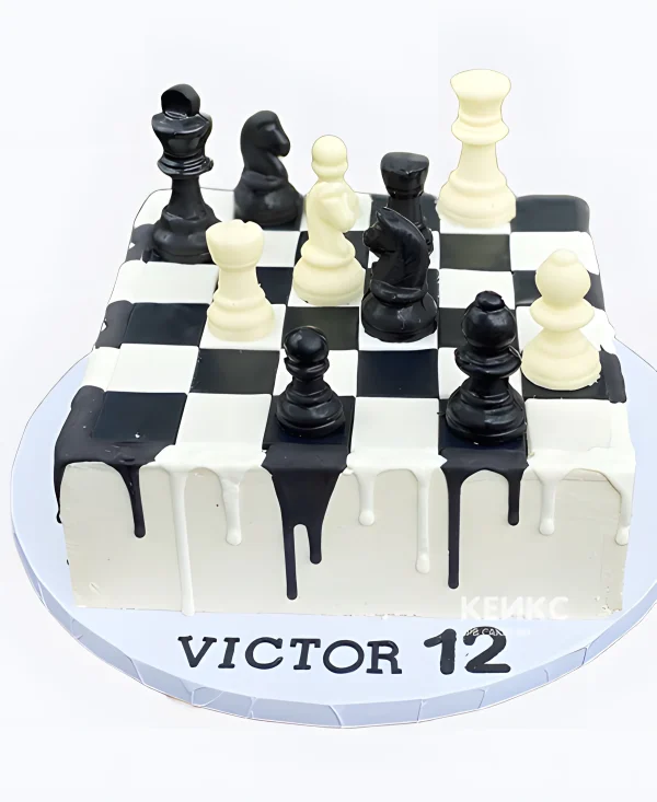 Торт шахматная доска с подтеками Фото