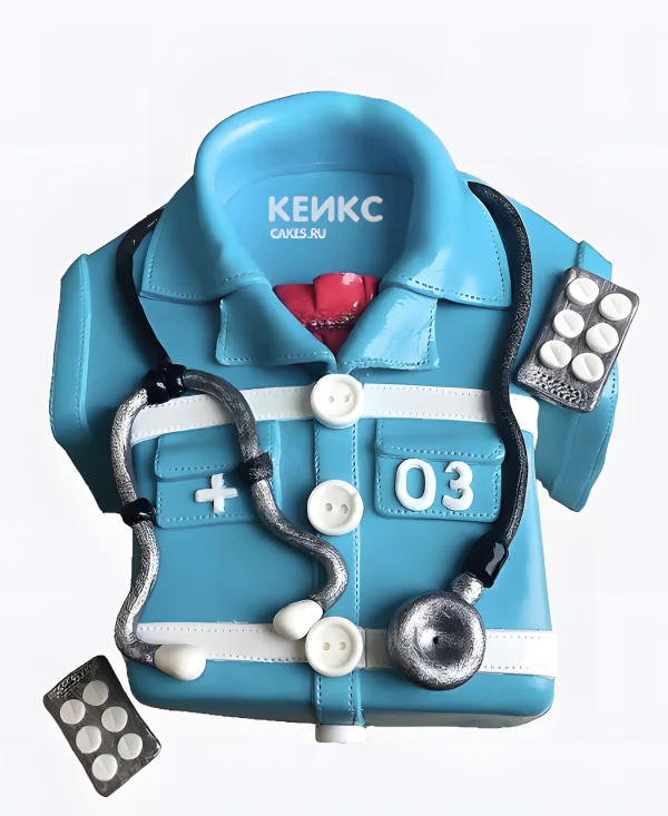 Торт скорая помощь в виде медицинской рубашки Фото