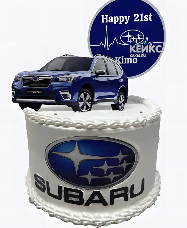Торт Субару с фотопечатью синей машины Фото