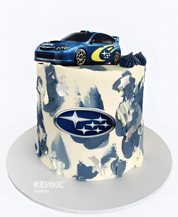 Торт с лого Субару и машиной Фото