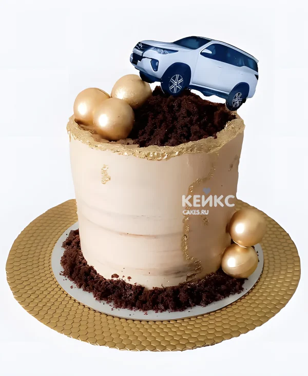 Торт тойота с украшением из золотых шаров Фото