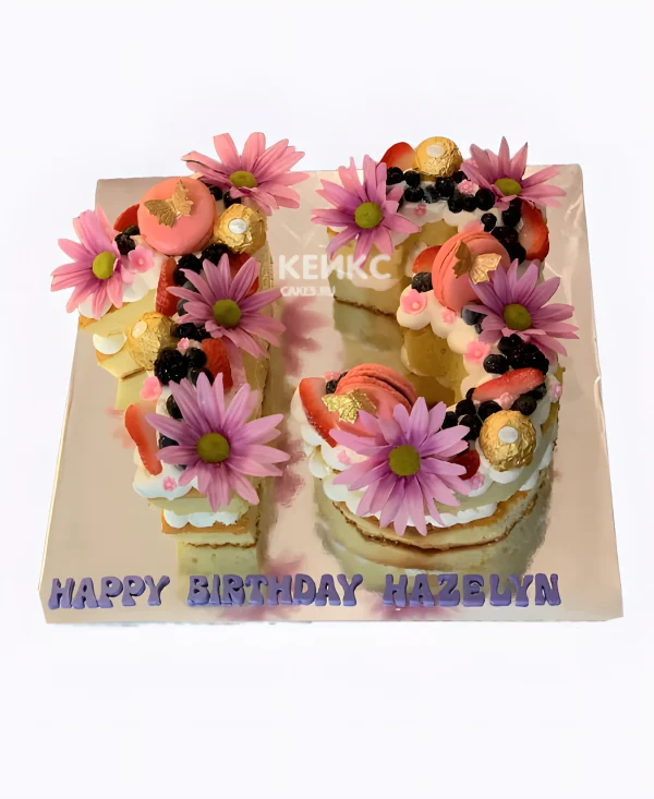 Торт цифра 13 с цветами Фото