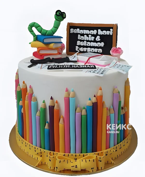 Торт в 11 класс с карандашами и бантом Фото