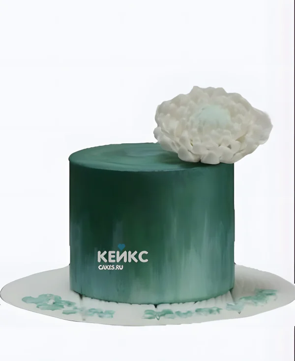 Торт в изумрудном цвете с лотосом из мастики Фото