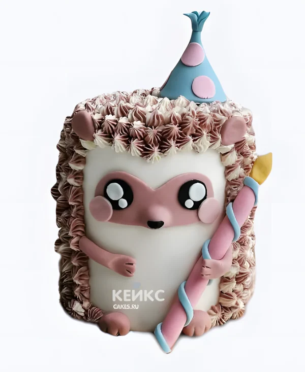 Торт в виде милого ежика со свечой на 1 годик Фото