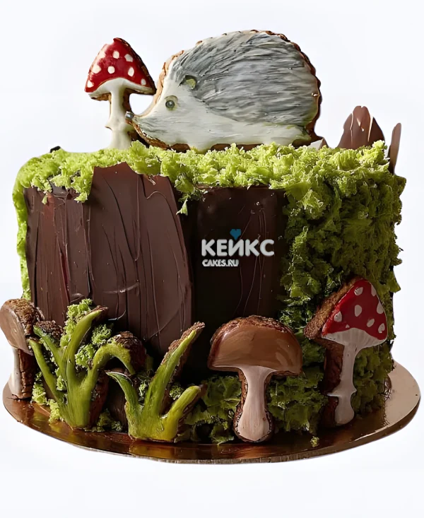 Торт в виде пенька с ежиком Фото