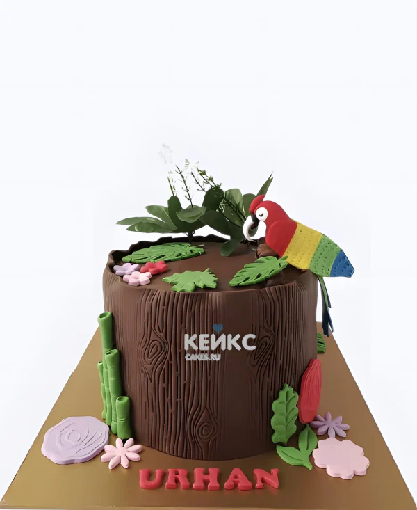 Торт в виде пня с попугаем Фото