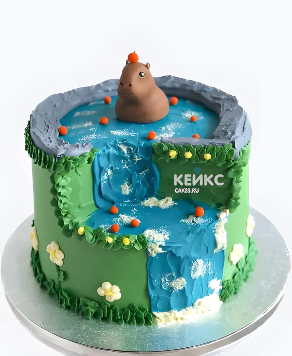 Торт в виде водопада с капибарой Фото