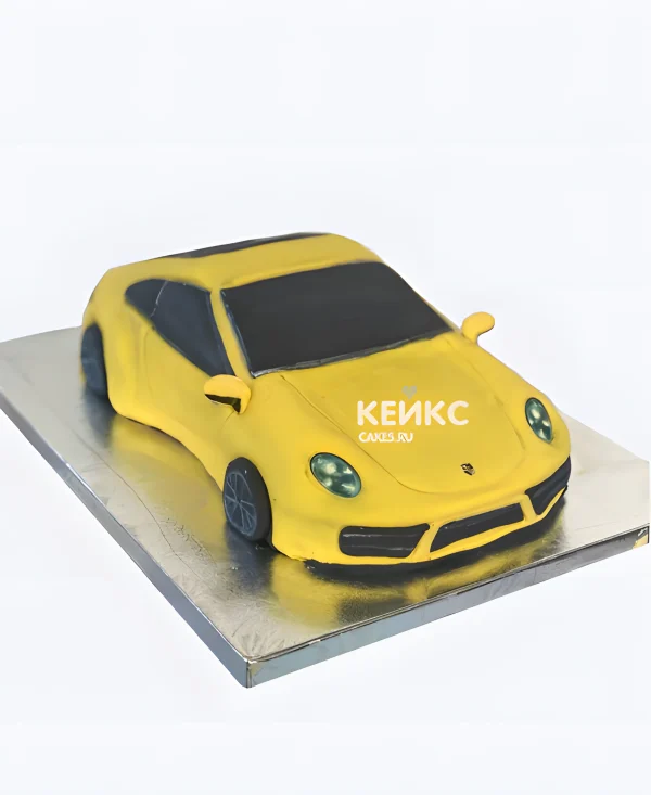 Торт в виде желтого Порше Фото