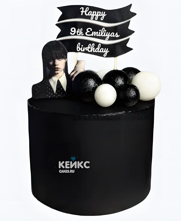 Торт Венсдей с поздравительной надписью Фото