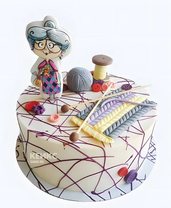 Торт бабушке с вязанием Фото