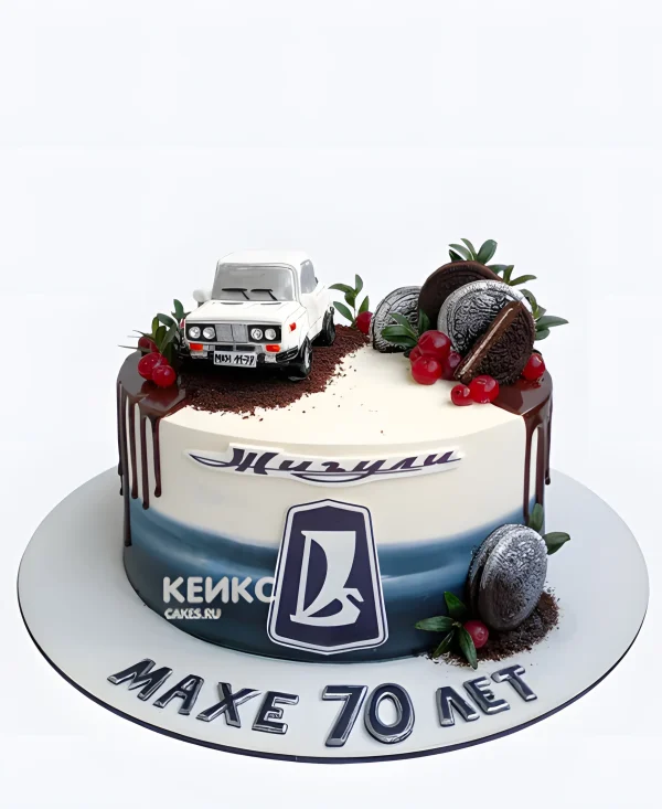 Торт Жигули с надписью на 70 лет Фото