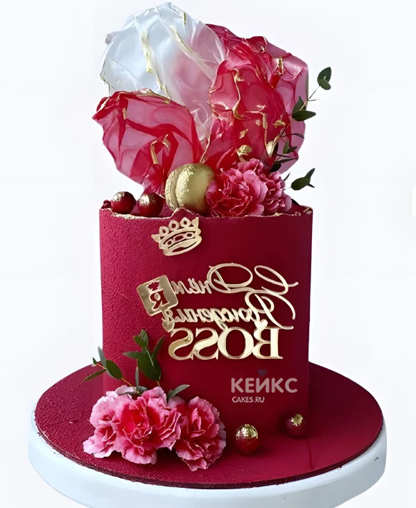 Великолепный торт с цветами и надписью Фото