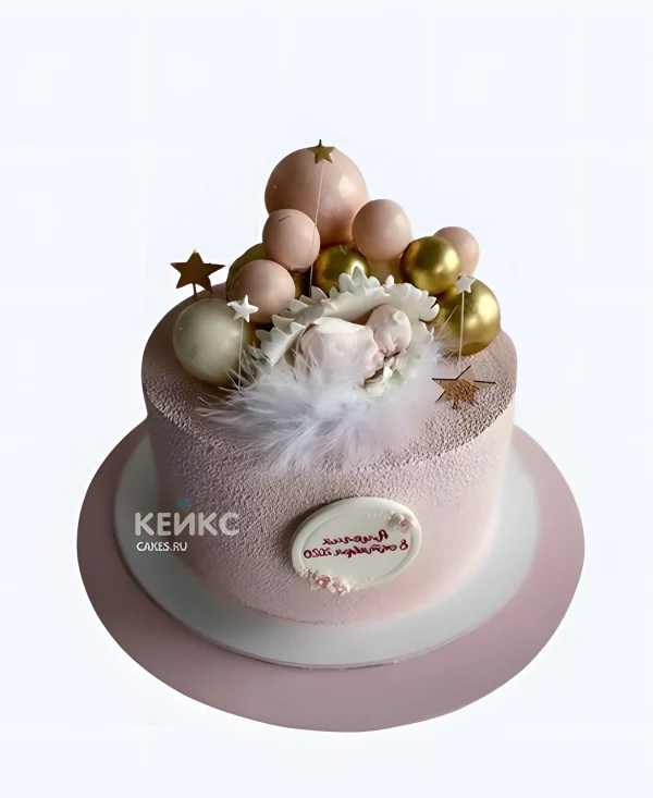Велюровый торт на выписку с младенцем Фото