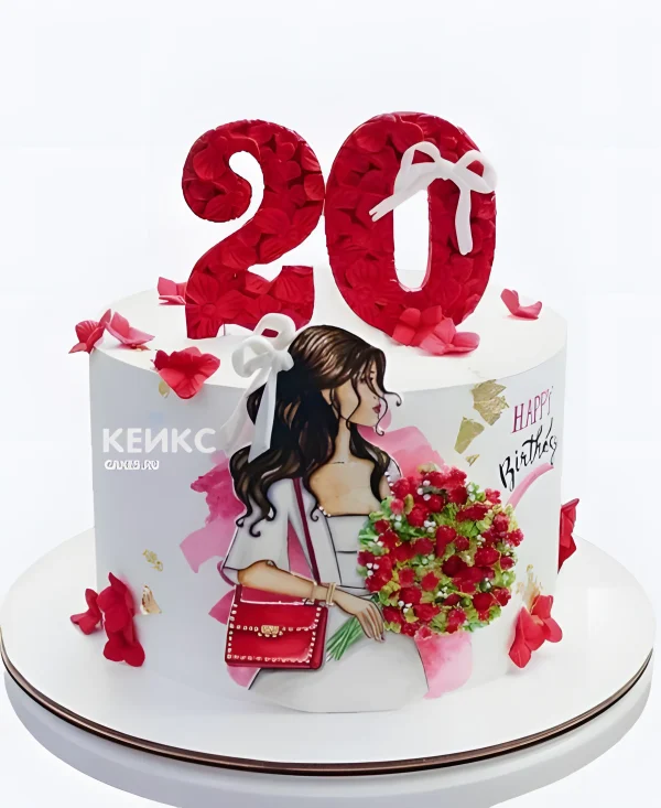 Воздушный торт на 20 лет с цифрой и фотопечатью Фото