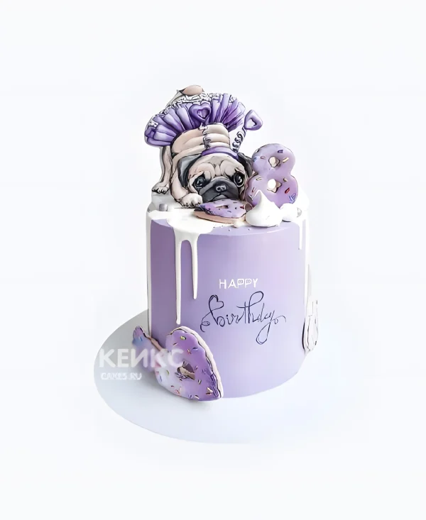 Впечатляющий торт девочке на 8 лет с мопсом Фото
