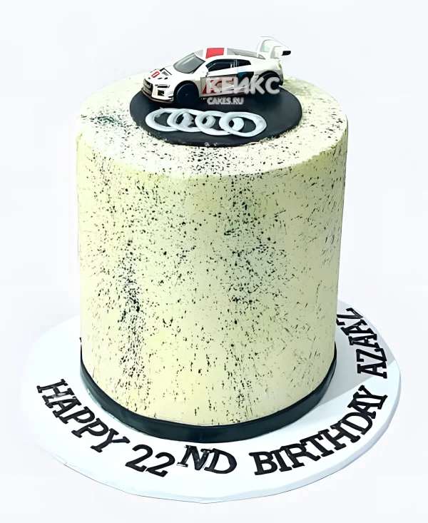 Высокий торт Ауди с фигуркой машинки Фото