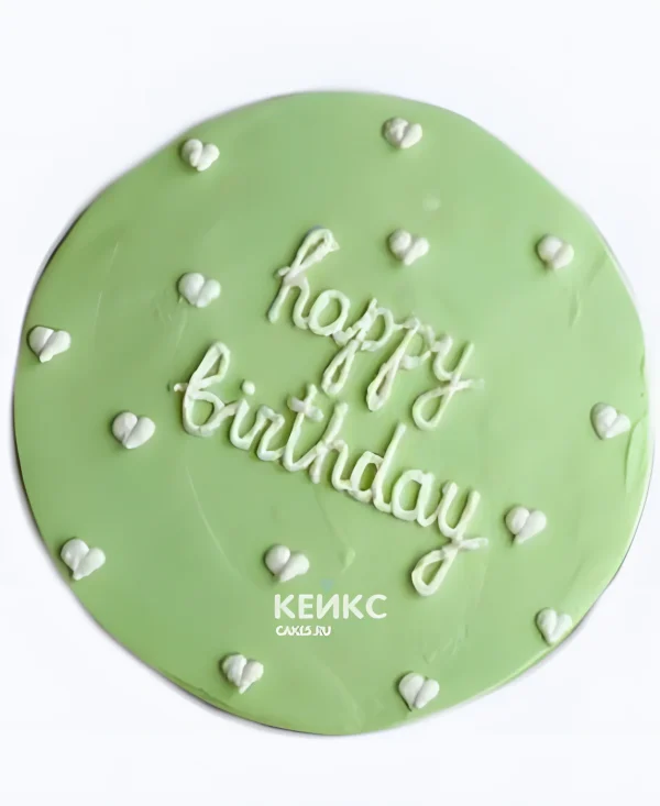 Зеленый бенто-торт на рождение с белыми сердечками Фото