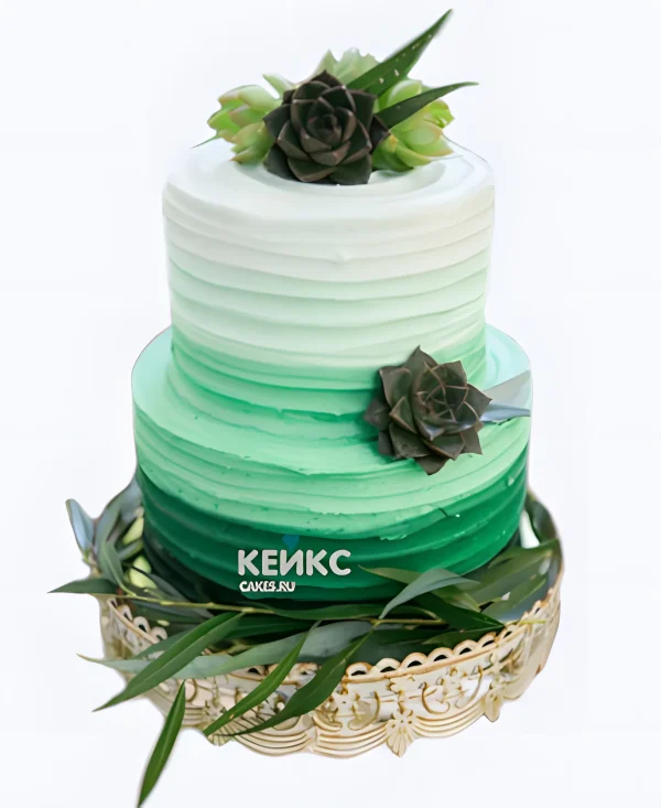 Зеленый торт из крема двухъярусный Фото