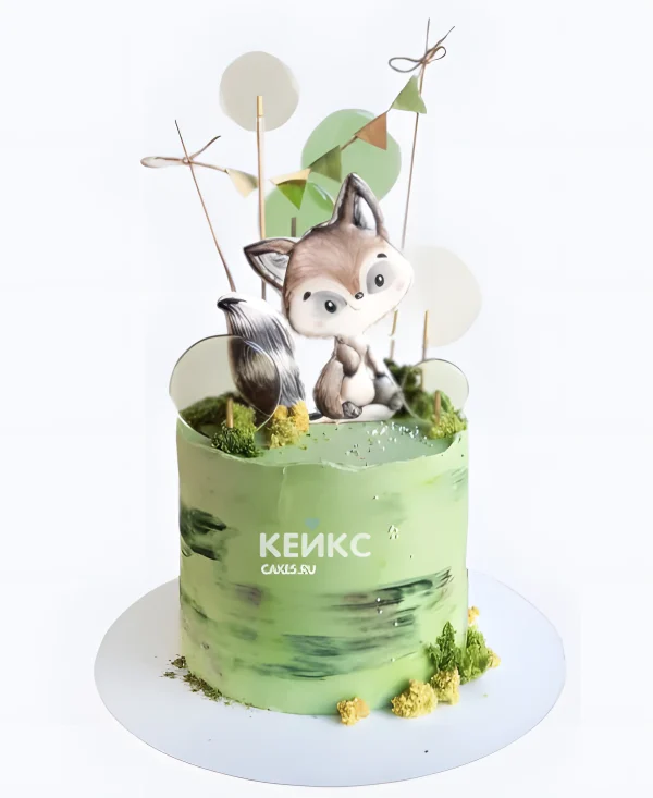 Зеленый торт с енотом Фото