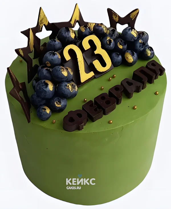 Зеленый торт с ягодами на 23 февраля Фото