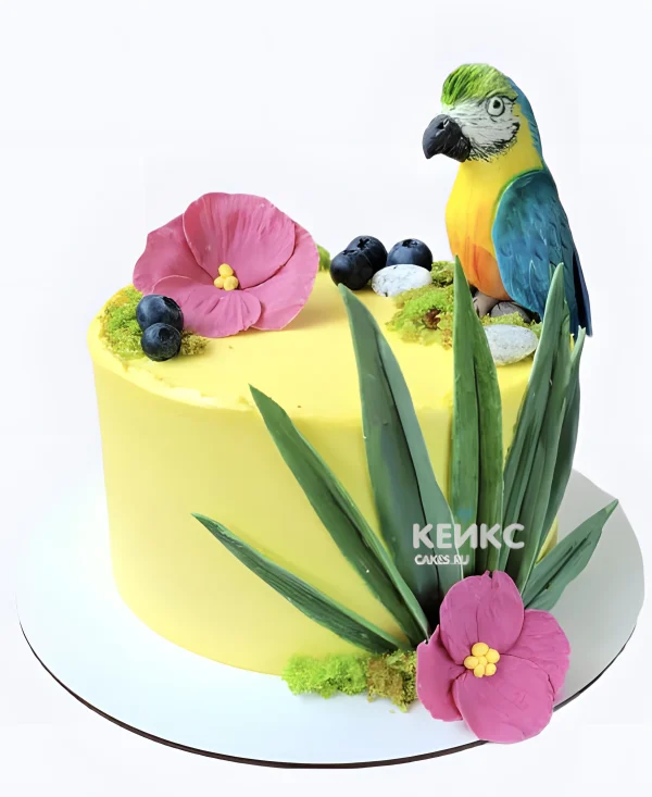 Желтый торт с красочным декором Фото