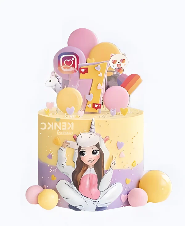 Желтый торт с лайками и цифрой Фото