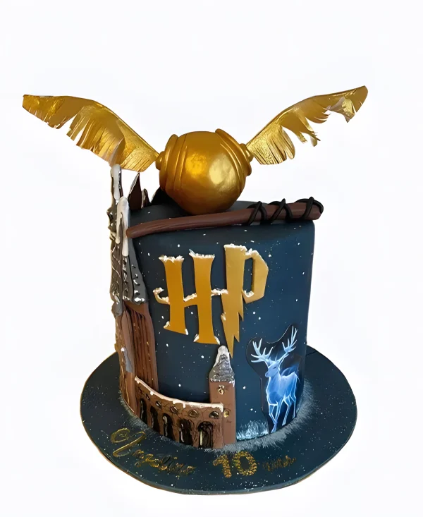 Тортик со снитчем и патронусом по Гарри Поттеру на 10 лет Фото