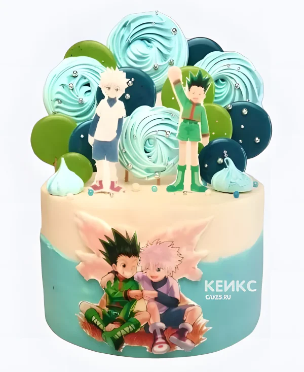 Бело-голубой торт на день рождения аниме Хантер х Хантер Фото