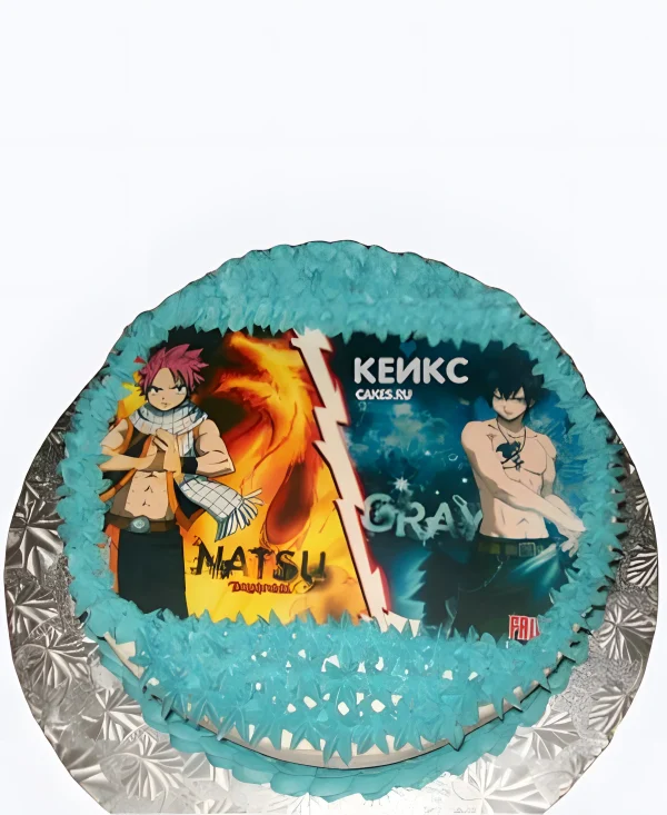 Бело-голубой торт на день рождения  аниме Хвост Феи Фото