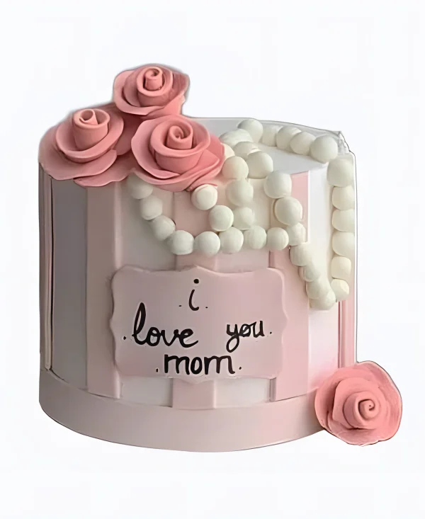 Бело-розовый торт с ожерельем Фото