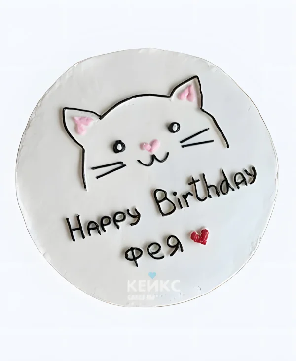 Белый бенто-торт на 10 лет с котиком Фото