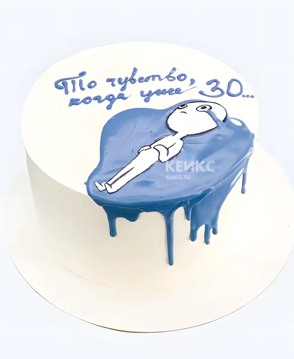 Белый бенто-торт на 30 лет с плачущим человечком Фото