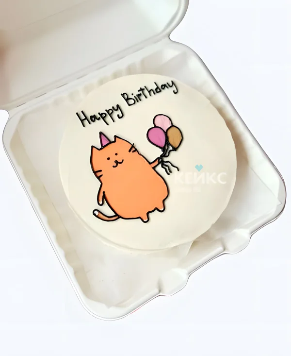 Белый бенто-торт на 5 лет с рыжим котиком Фото