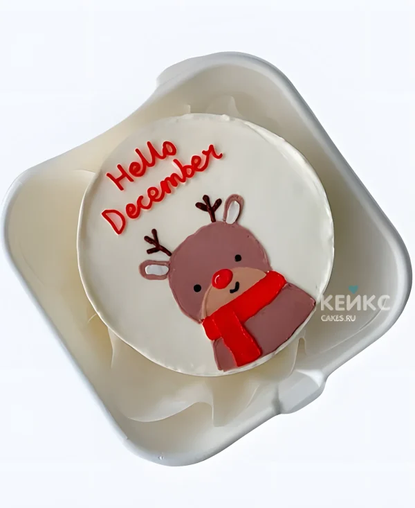 Белый бенто торт на новый год с олененком Фото