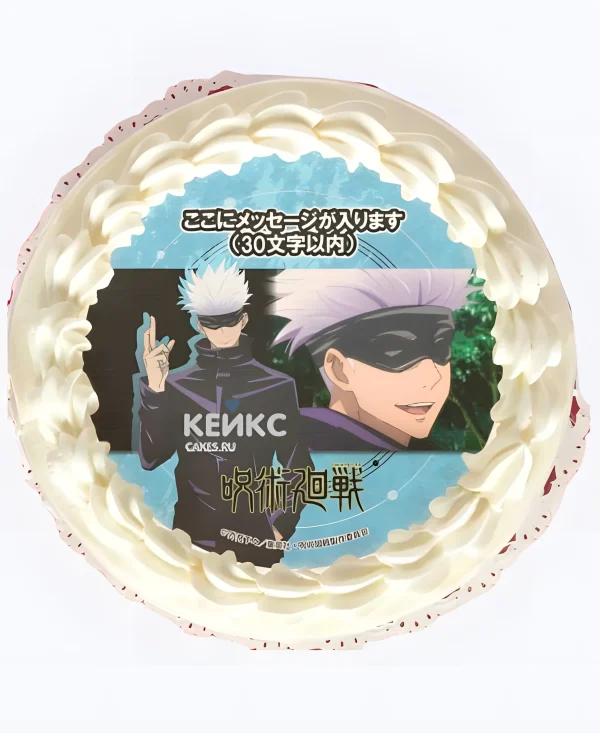 Белый кремовый торт с фотопечатью аниме Фото