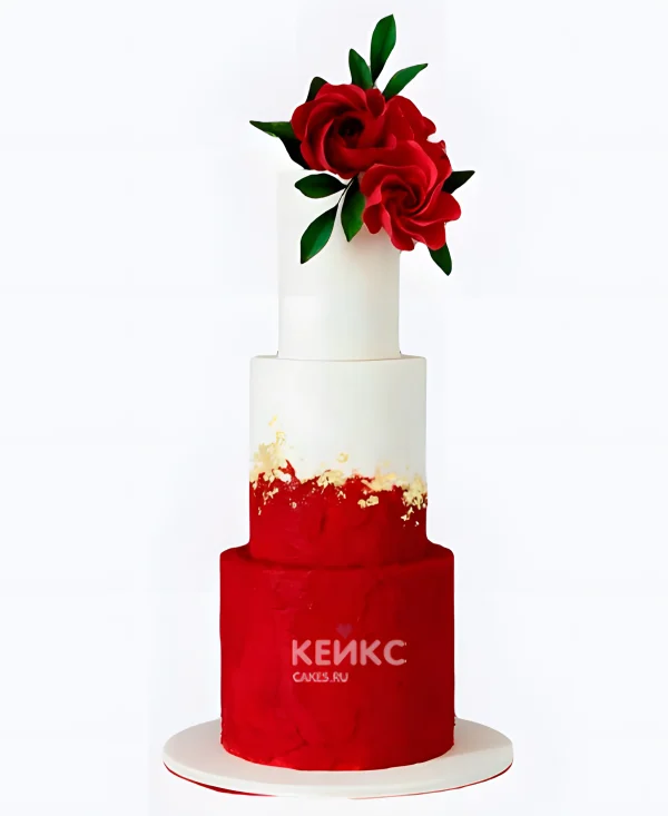 Белый свадебный торт Красные цветы Фото