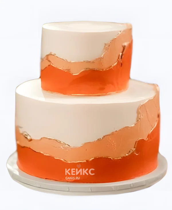 Белый свадебный торт с оранжевым обрамлением Фото
