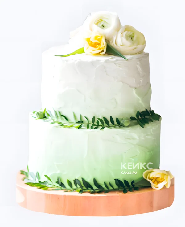 Белый свадебный торт с веточками и розами Фото
