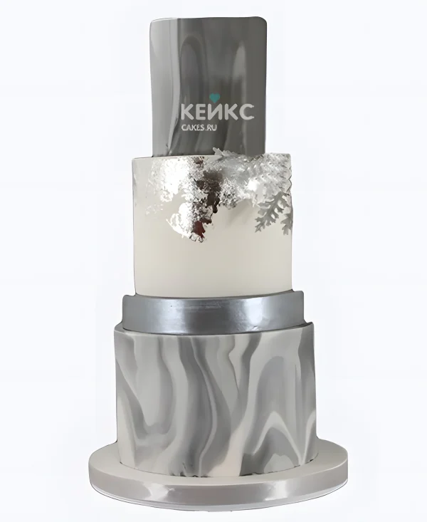Белый свадебный торт Серый мрамор Фото