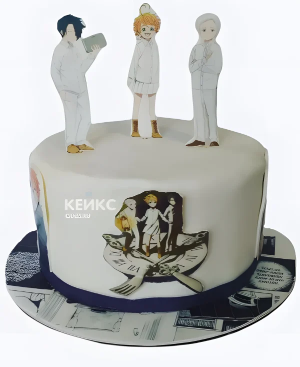 Белый торт из мастики на день рождения аниме Обещанный Неверленд Фото