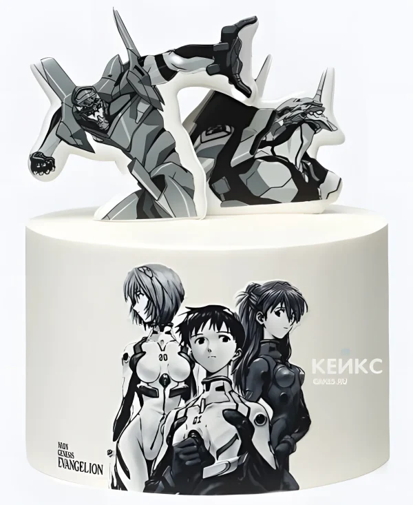 Белый торт на день рождения аниме Евангелион Фото