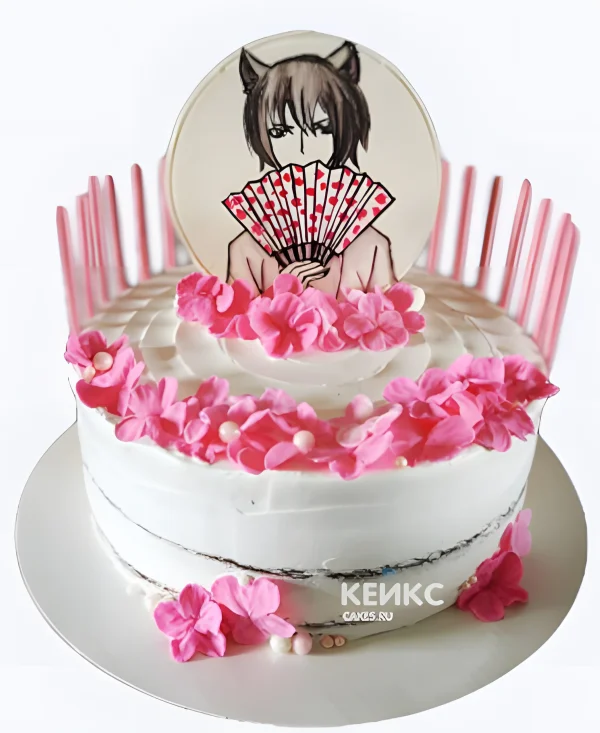 Торт на день рождения с розовыми цветами Фото