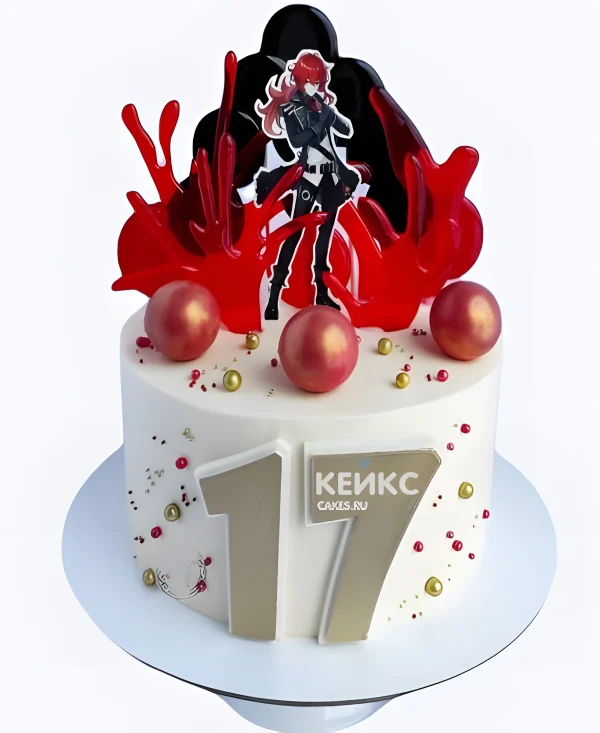 Белый торт с фотопечатью на день рождения Геншин Фото