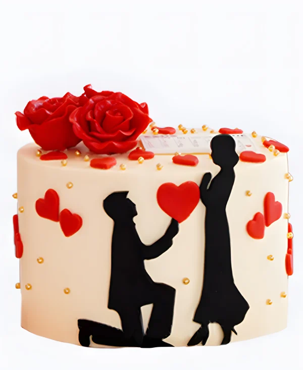 Белый торт с красными розами на сватовство Фото
