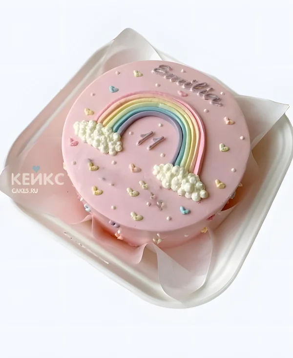 Бенто-торт на 11 лет с радугой и сердечками Фото